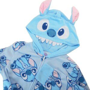 Disney Stitch Girls Costume Pajamas Size L 10 / 12 One Piece Union Suit Hooded